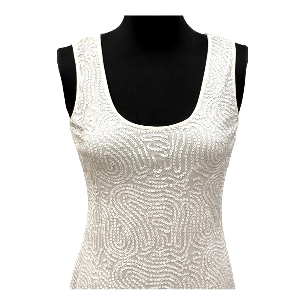 Calvin Klein Sequin front Stretch Sheath Dress Crème/Off White Size 6 - Picture 5 of 13